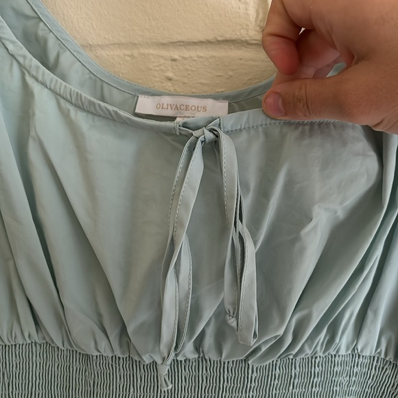 Olivaceous Tie Front Long Sleeve Smocked Crop Top - Picture 4 of 9